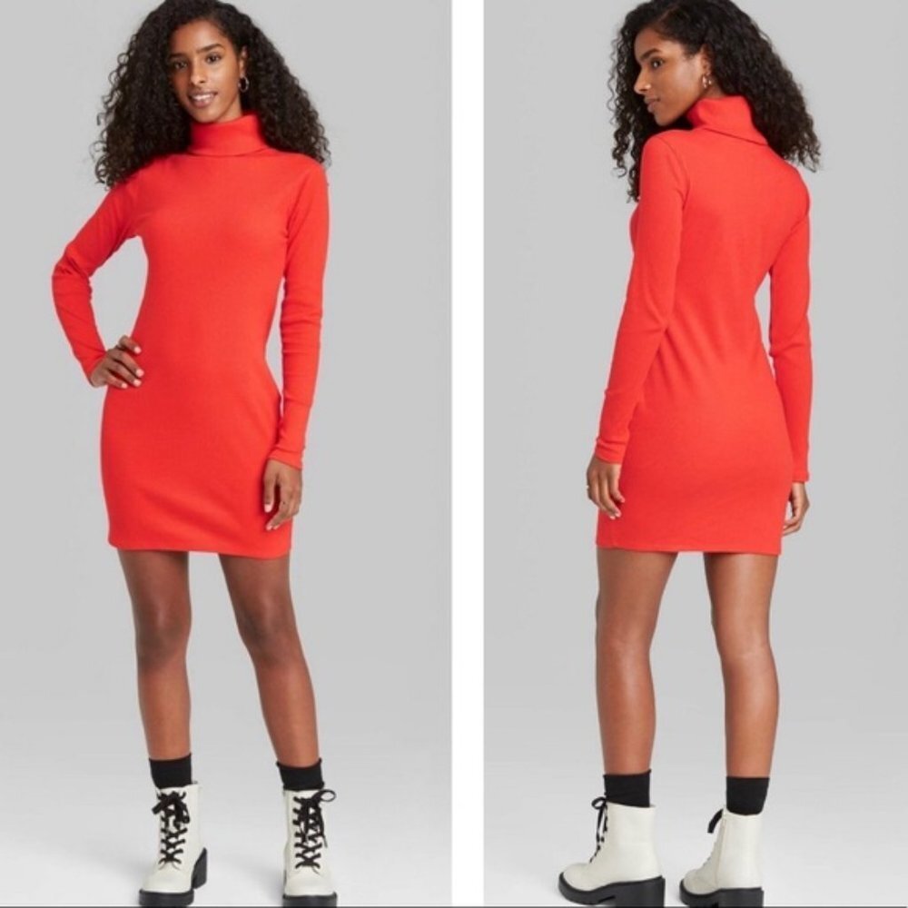 Wild Fable Red Long Sleeve Turtle Neck Short Stretchy Dress Size Medium
